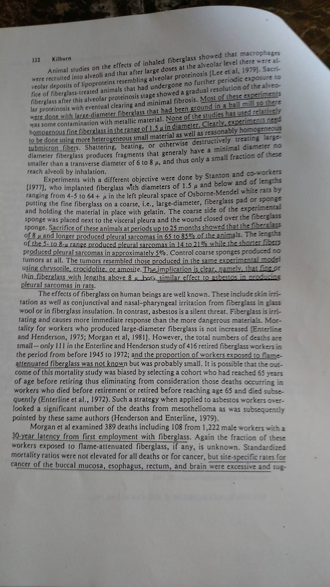 A picture of the 122 page of 'Flame Attenuated Fiberglass : Another Asbestos?'